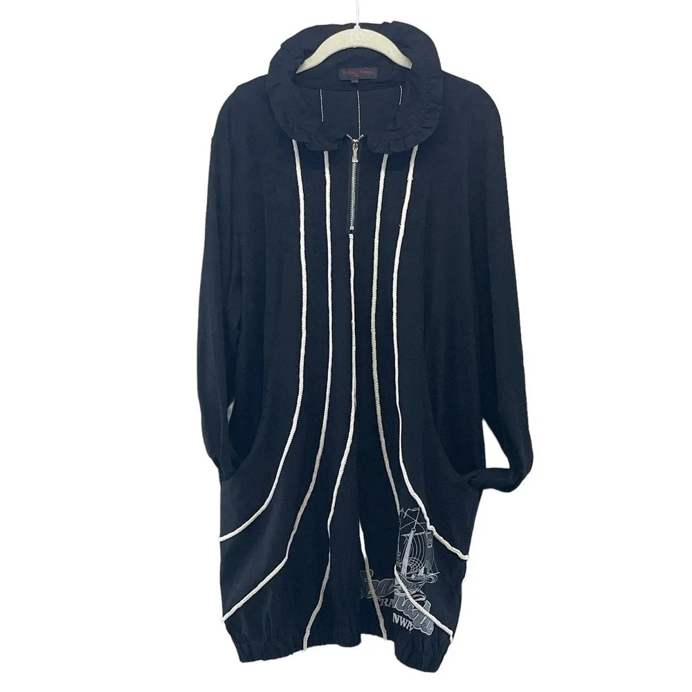 Pomme Rouge Paris Plus Size XXL Pullover Top Black Ship Graphic Travel Runway - Picture 1 of 8